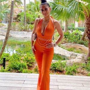 Orange Halter Jumpsuit Open Back